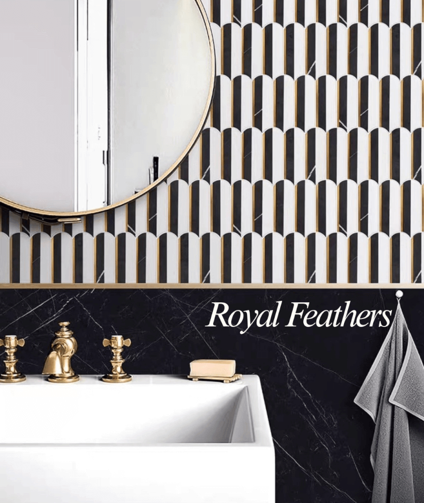 โมเสคหินอ่อน TIMELESS TILES รุ่น ROYAL FEATHER 23.5X28.5 ซม. สีดำขาว_4